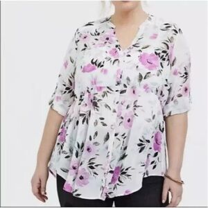 Torrid Emma Babydoll Floral Blouse Tunic Top 2X 18 20 Pink Cottagecore Chiffon
